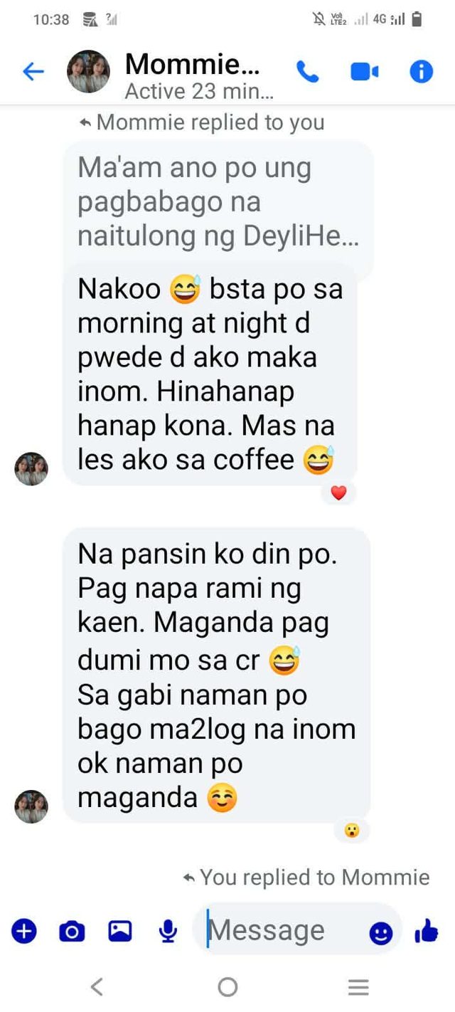 Customer message about better sleep and energy