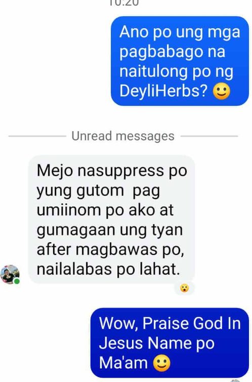 Customer message about feeling lighter