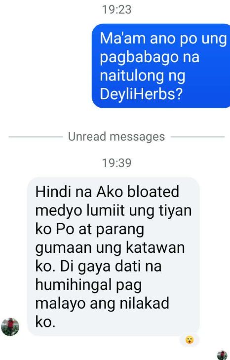 Customer message about feeling less bloated