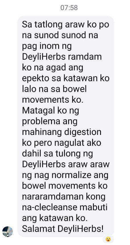 Customer message about improved digestion